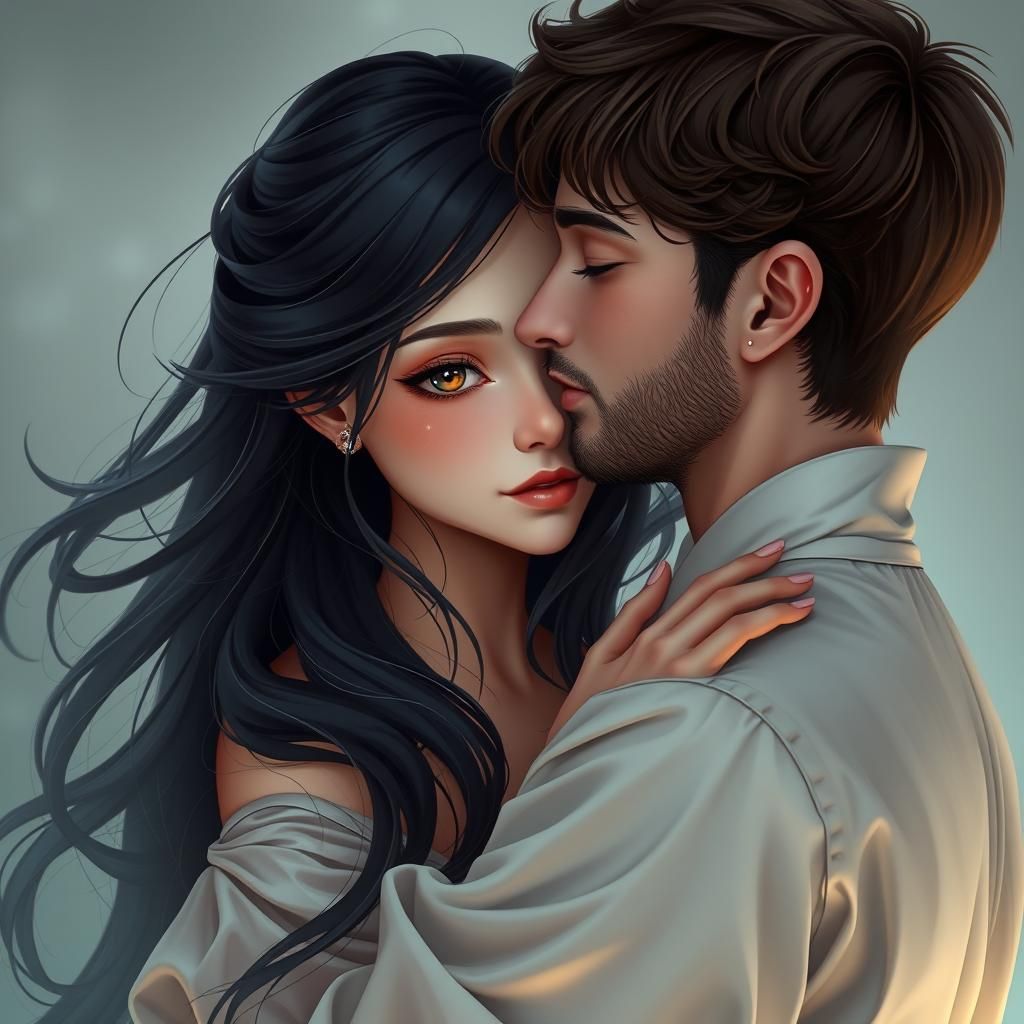 Harmonious Embrace: Girl and Man in Dreamlike Art