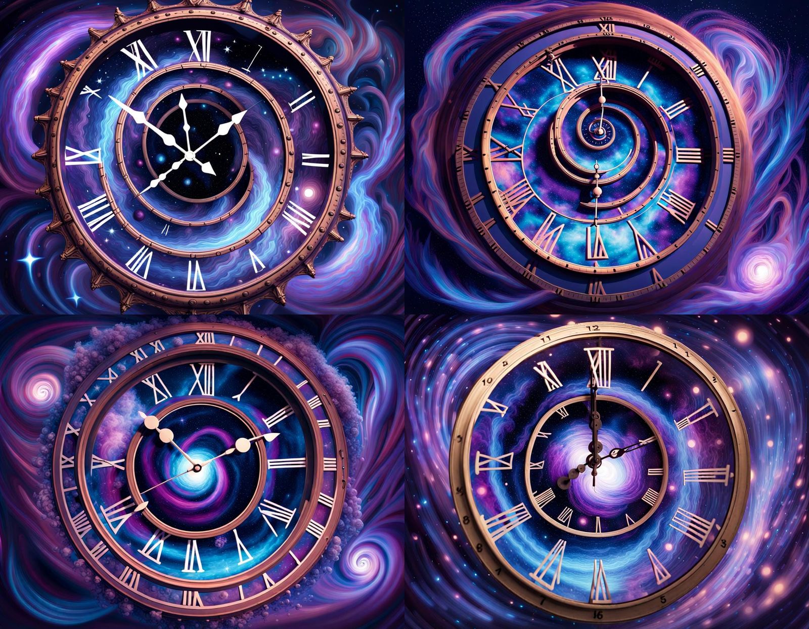 Surreal Space Scene with Floating Clocks