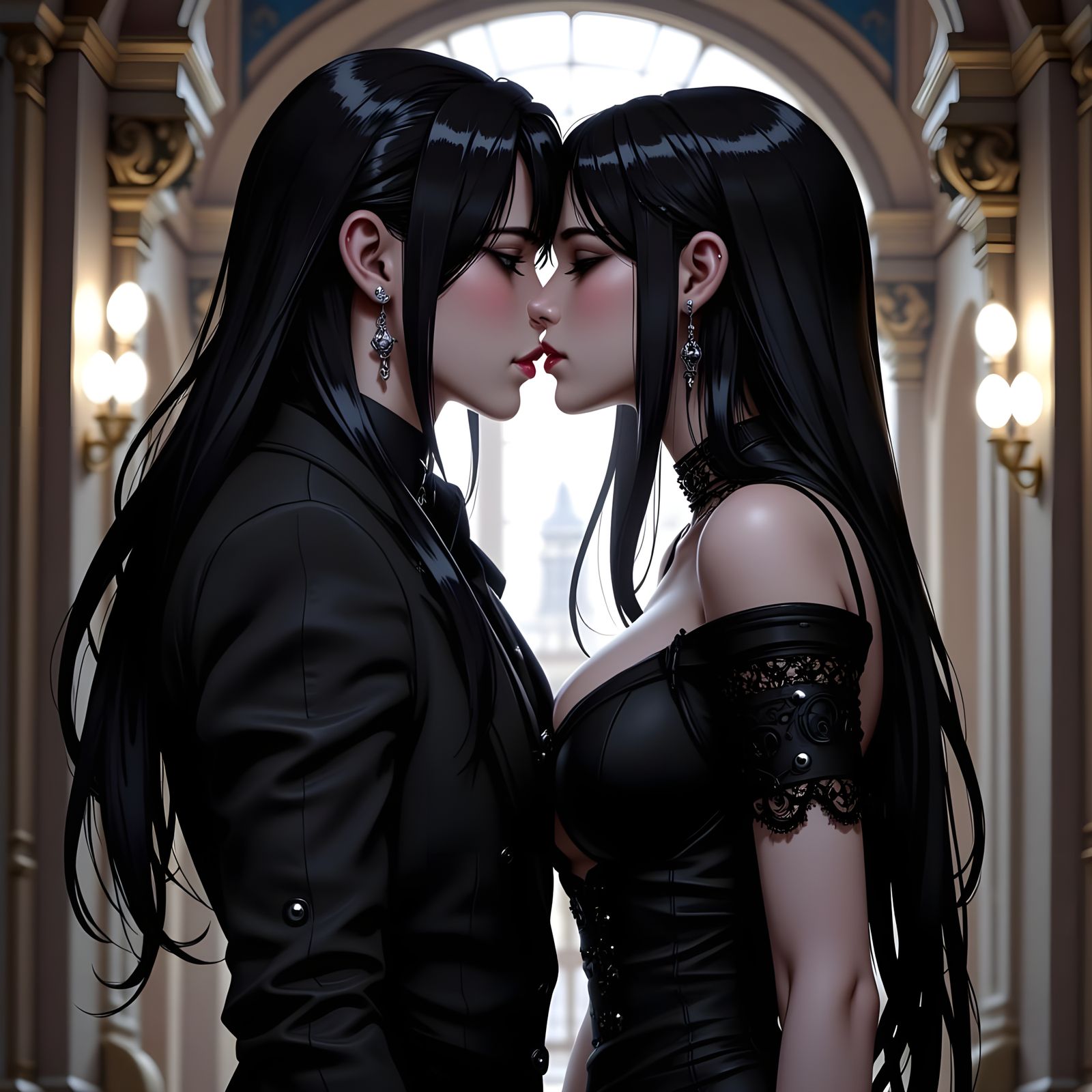 Anime Girl Kissing a Mysterious Stranger in a Hotel