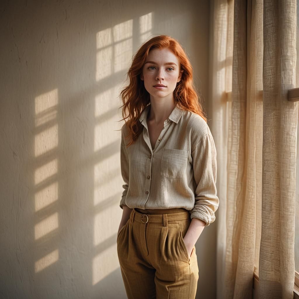 Red-Haired Woman Portrait in Warm Golden Light