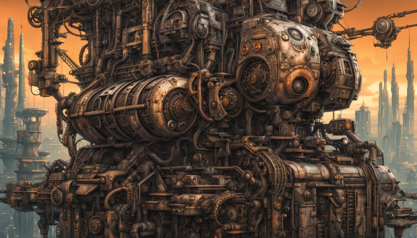 Amano-Inspired Arcology: Cyberpunk Mecha Metropolis