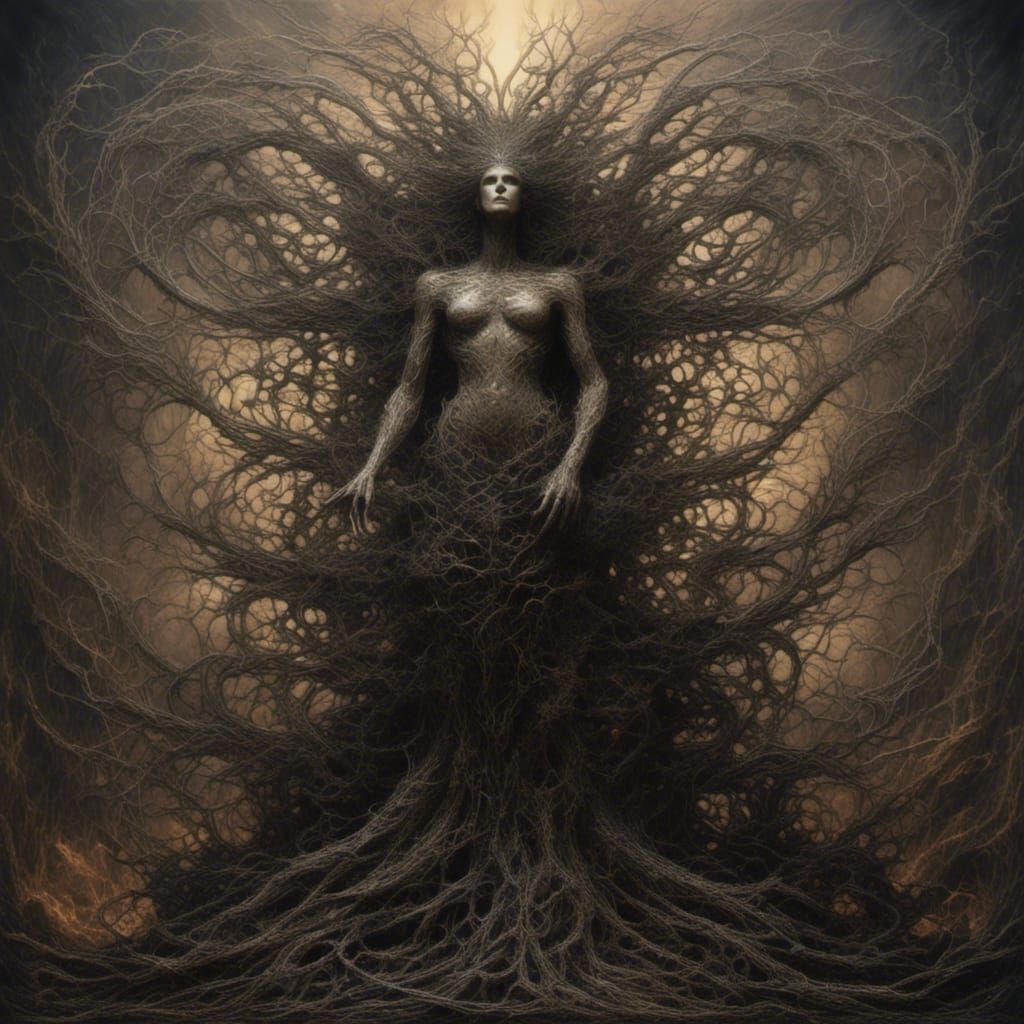 Dark Feminine Demon in Gothic Filigree Design