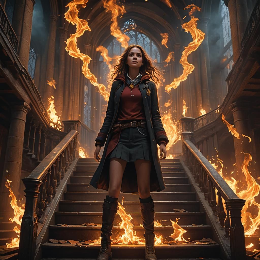 Fiery Teenager at Hogwarts: Dark Fantasy Art