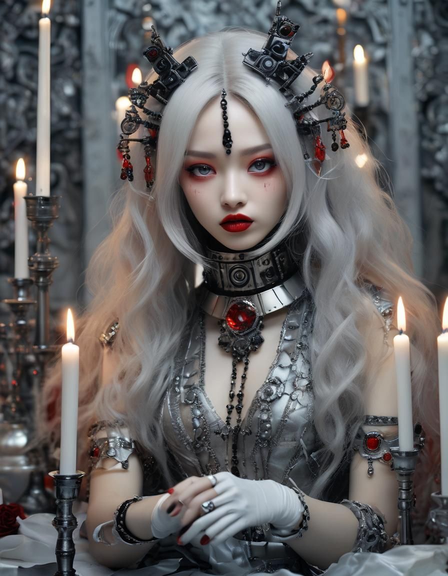 Harajuku Cyborg Girl Portrait with Candles