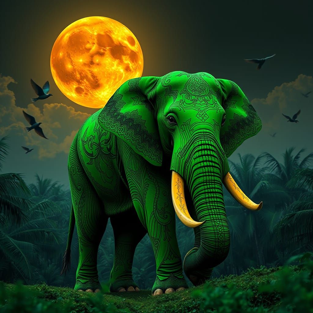 Emerald Elephant in Enchanted Forest