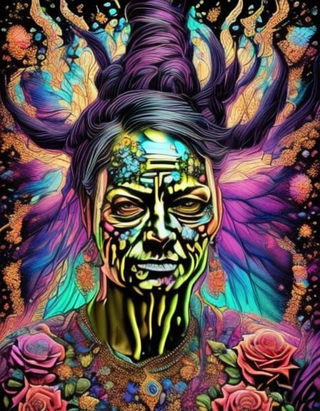 Bride in Mosaic Glass Gown with Intense Expression