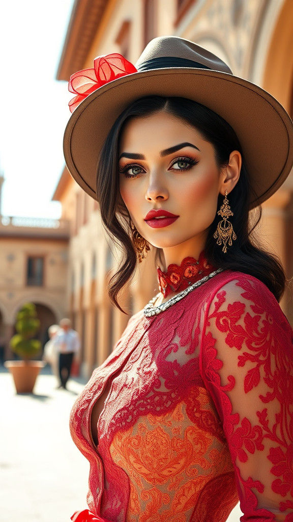 Spanish Elegance: Woman in High Fashion in Hyperrealistic St...