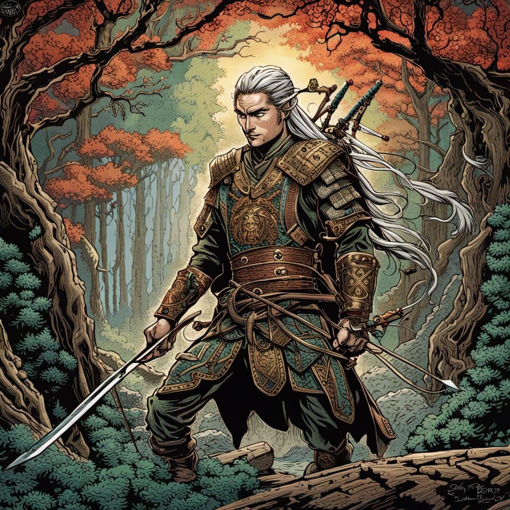 Samurai Legolas in Japanese Wood Block Print