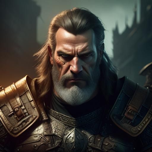 Barbarian Warrior Portrait in Baldur's Gate Style