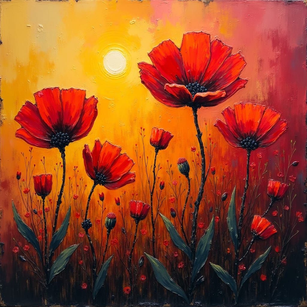 Sunset Flowers in Expressionist Style