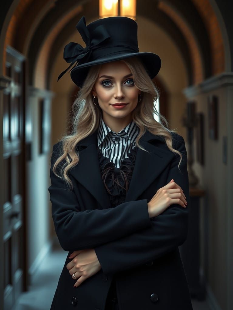 Gothic Lady in Dark Victorian Attire, Moody and Intense