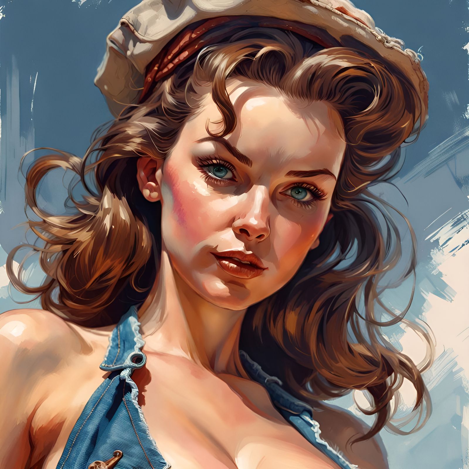 Denim Bikini Pin-Up Portrait in Digital Illustration