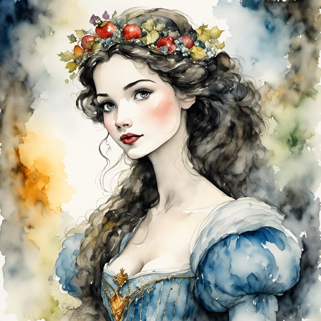 Snow White Portrait in Watercolor Style