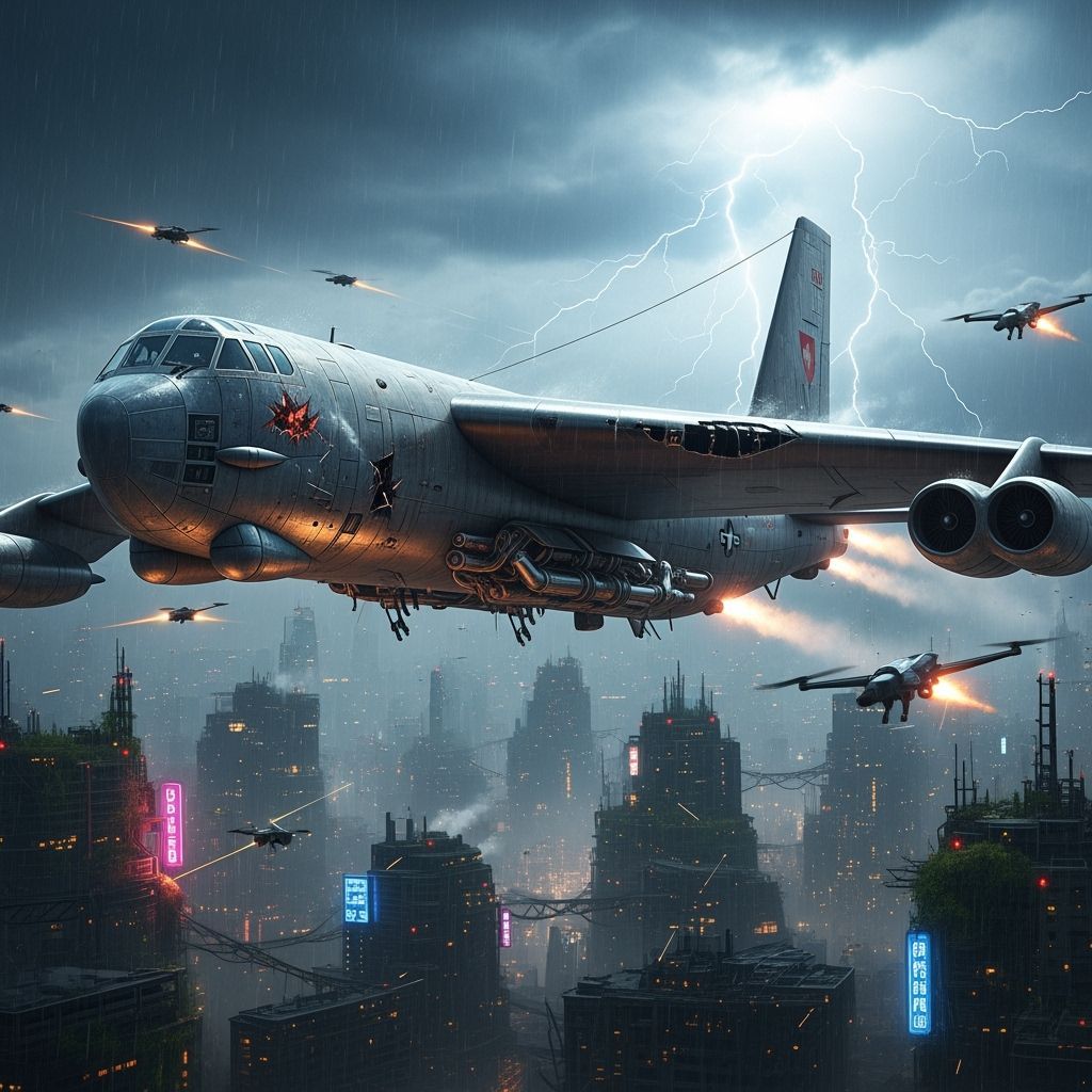 Massive Retro-Futuristic Bomber Battles Storm Over Decaying ...
