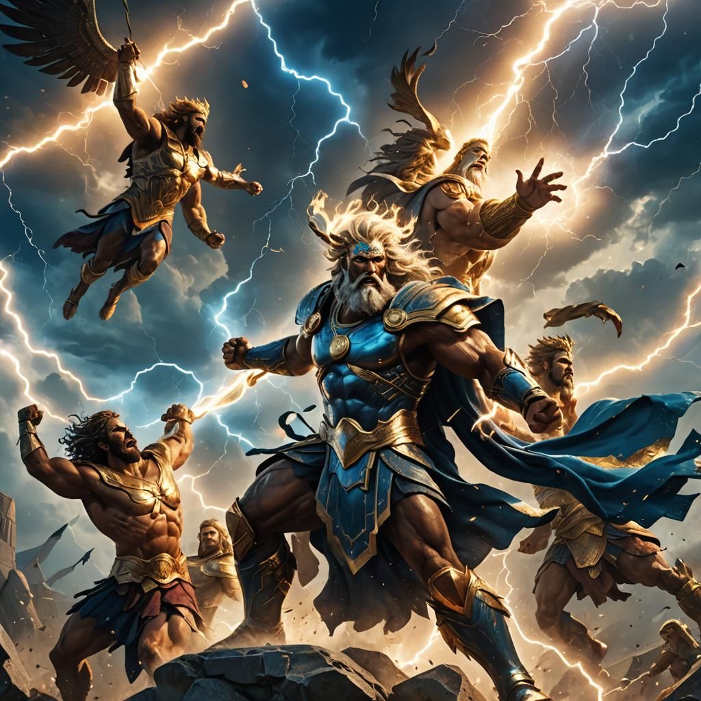 Zeus Throws Lightning Bolt in Epic Titan Battle