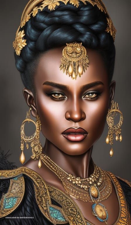 Elegant African Queen Portrait in Hyper-Realistic Detail