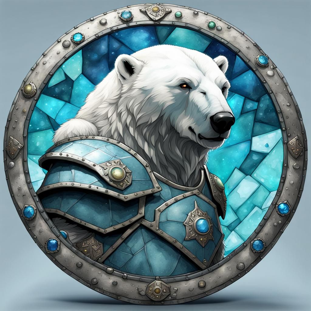 Armored Polar Bear Warrior with Gemstone Shield