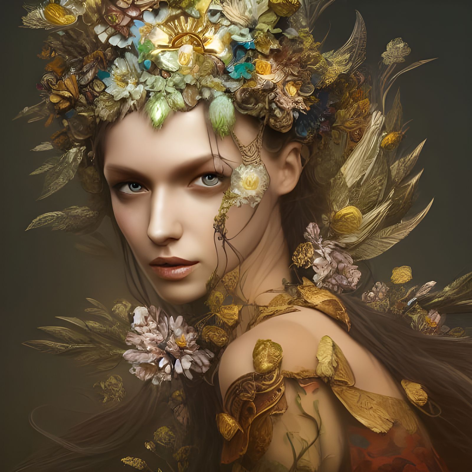 Ukrainian Warrior with Flower Headdress in Fantasy Art