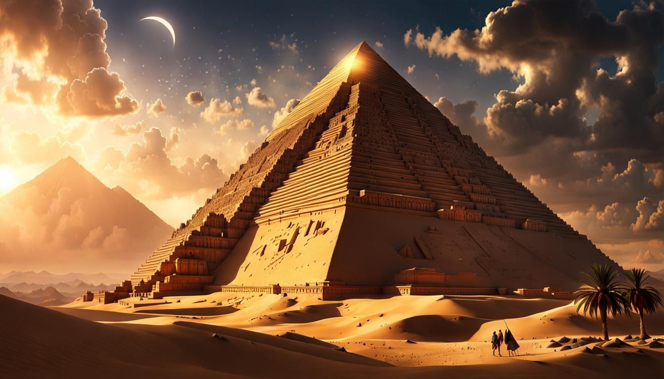 Egyptian Pyramid and Astrology in Dark Fantasy Style