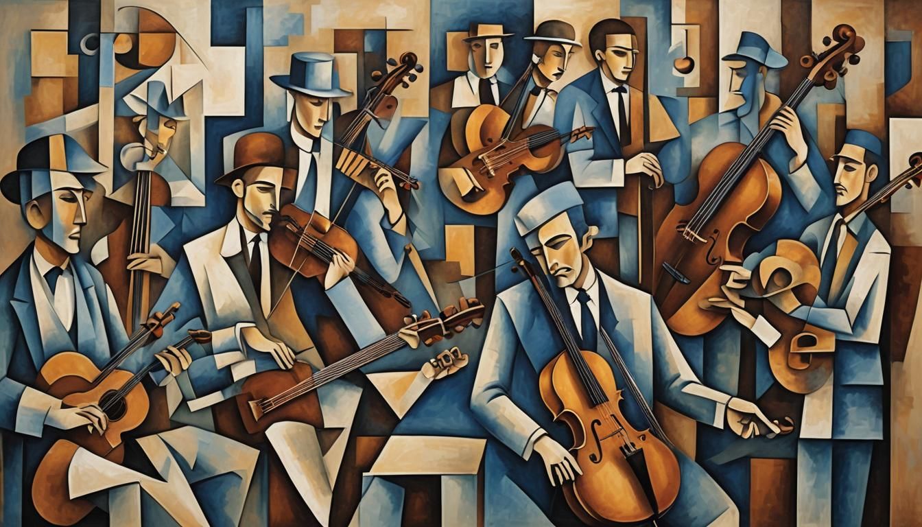 Abstract Cubist Musical Ensemble in Geometric Shapes