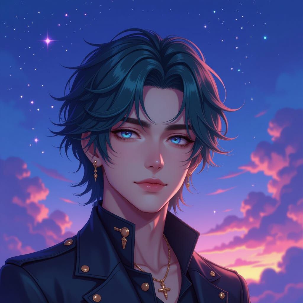 Green-Haired Man Posing in Anime-Inspired Portrait