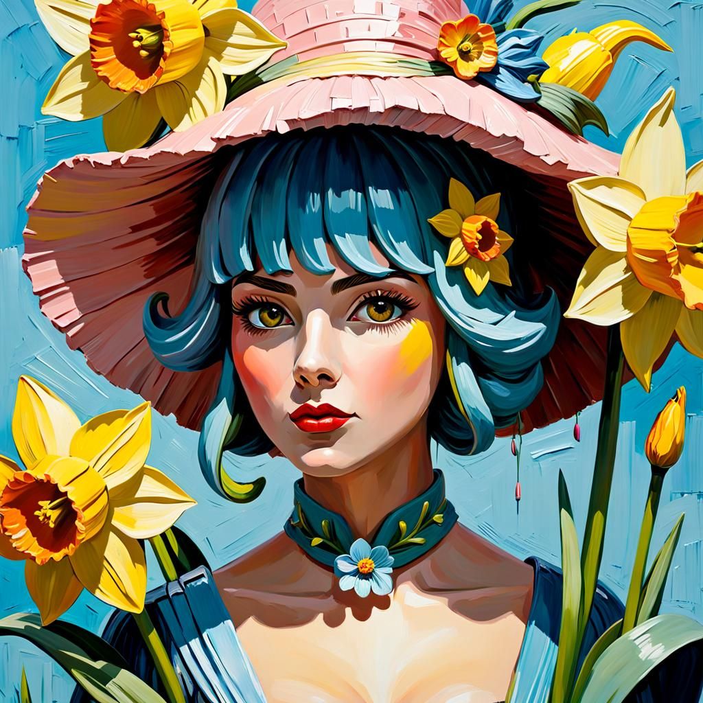 Anthropomorphic Daffodil in Exuberant Impasto Painting