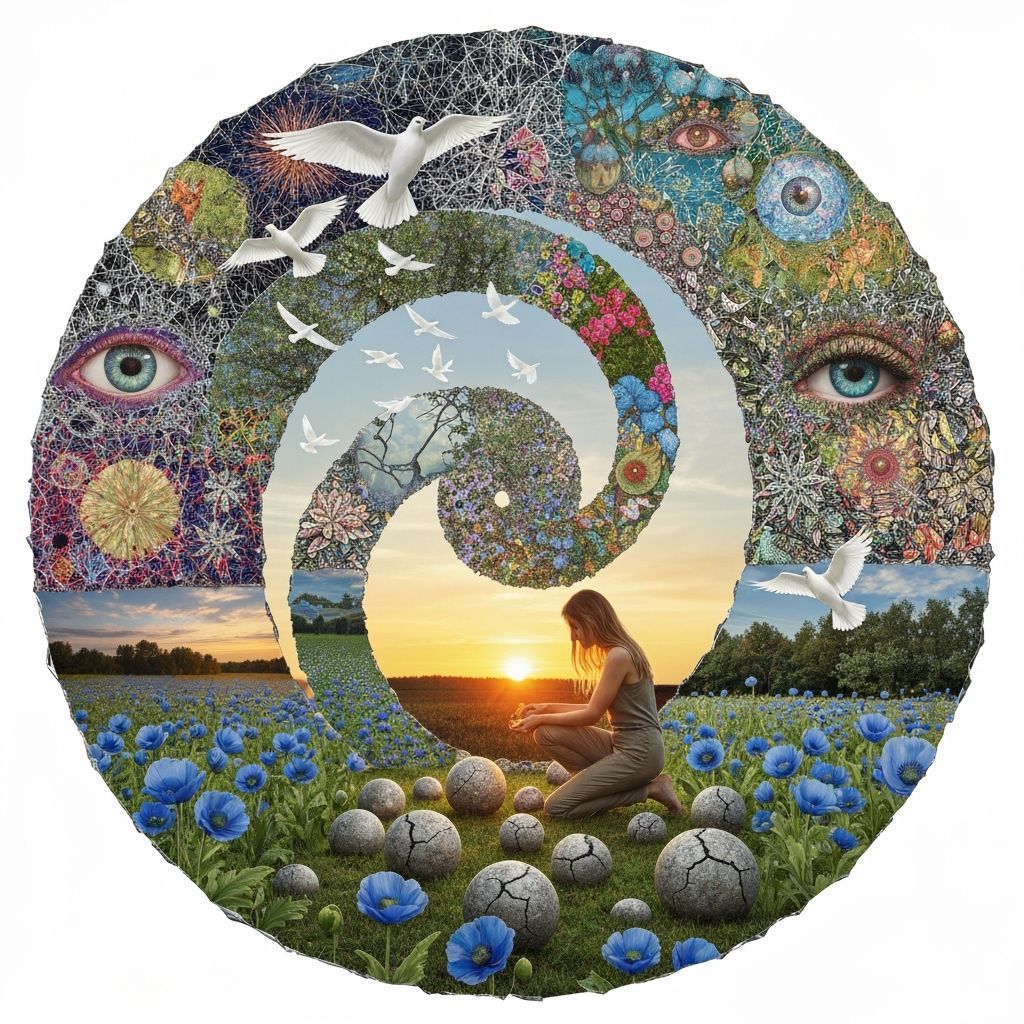 Sculptor in Spiral Artwork, Surreal Dreamscape Collage