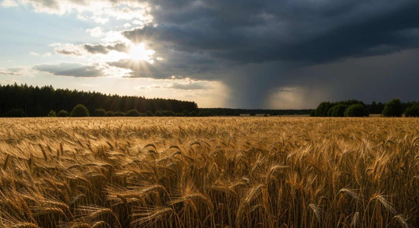 Wheat Field Under Stormclouds in Atmospheric Lighting
