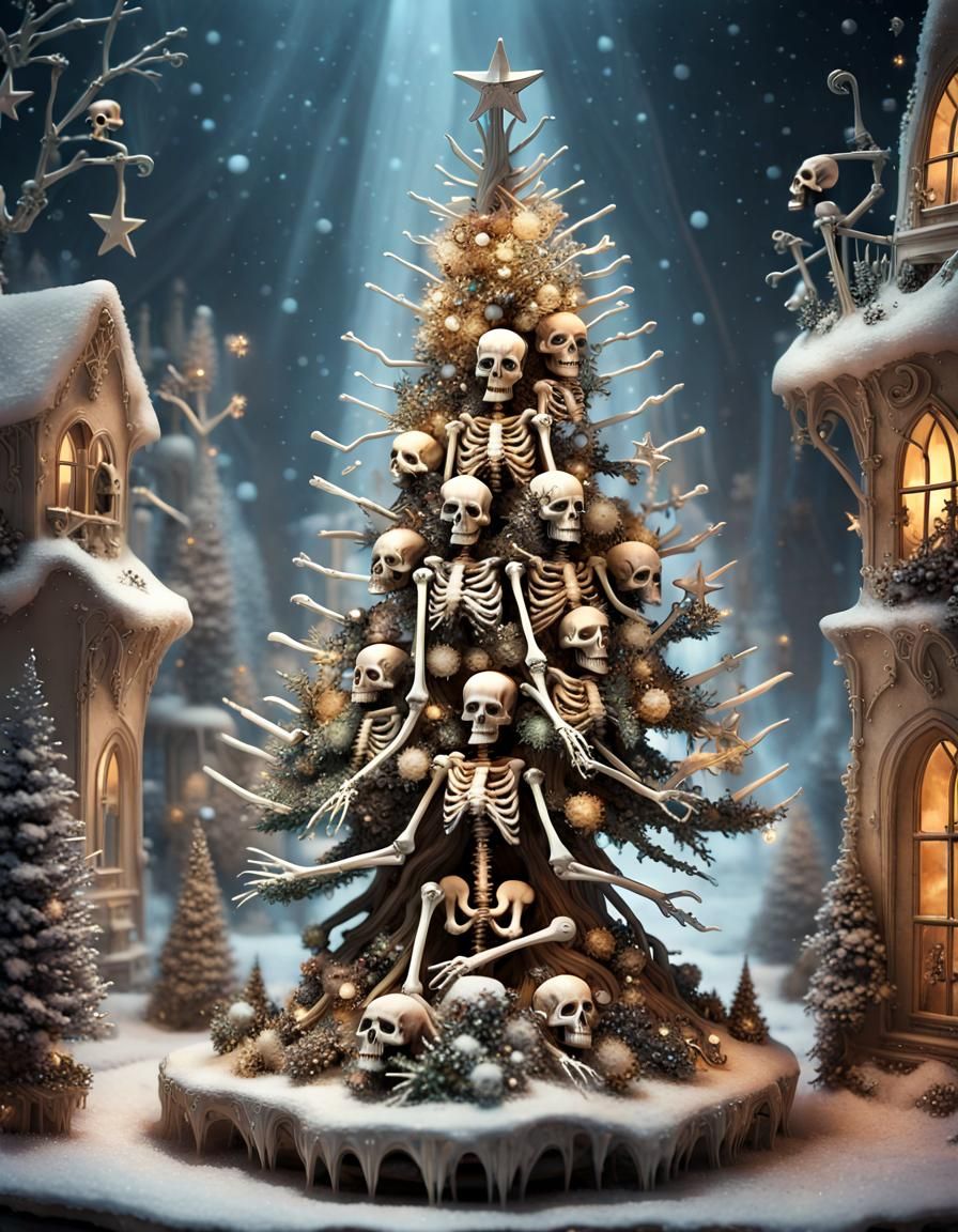 Whimsical Punk Rock Christmas Tree in Digital Illustration