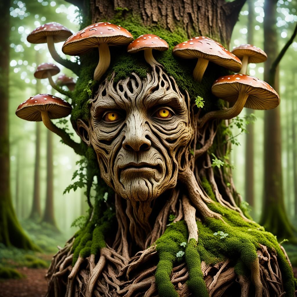 Mystical Forest Guardian Elemental Walks Amidst Woodland Won...