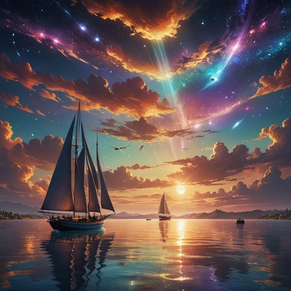 Sailboat with Galaxy Sail: Fantasy Matte Painting