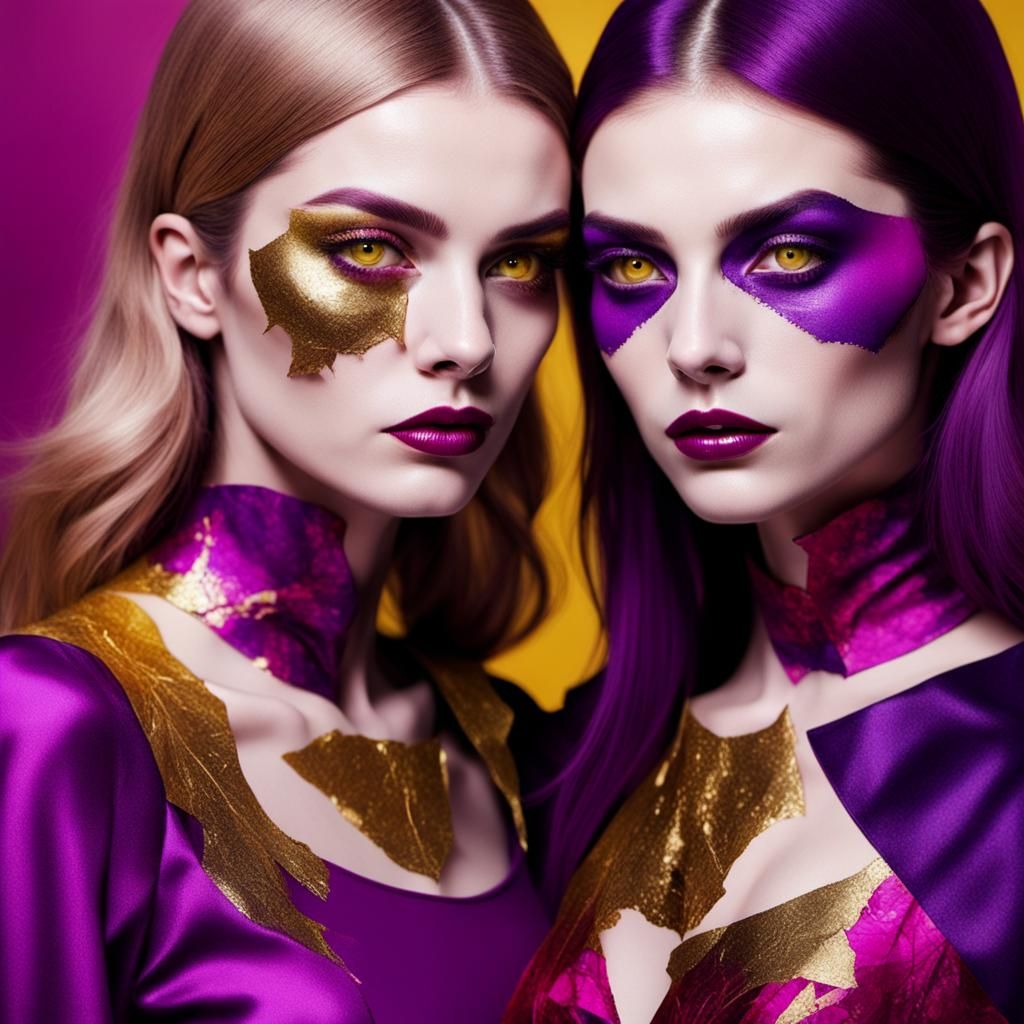 Kintsugi Cat and Vampire Girl in Cyberpunk Gothic Style