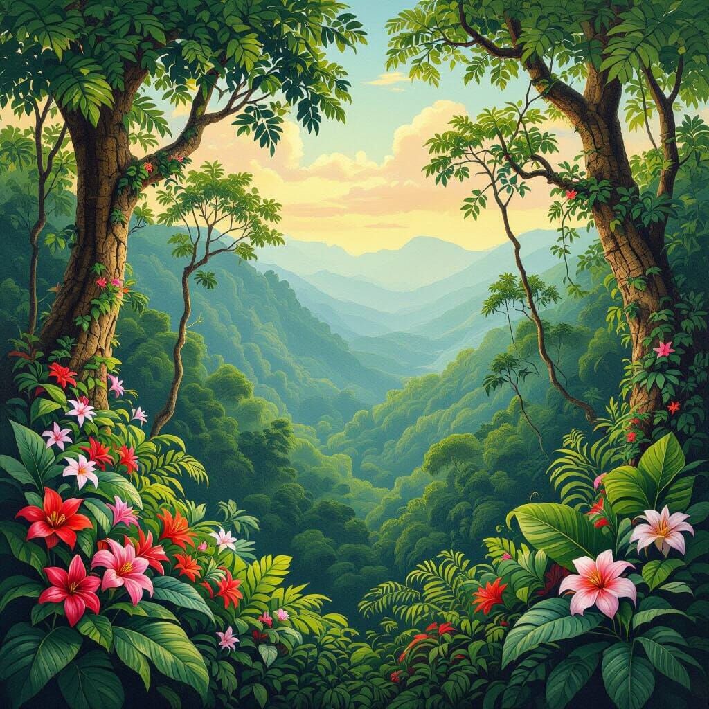 Lush Amazonian Jungle in Luminist Style