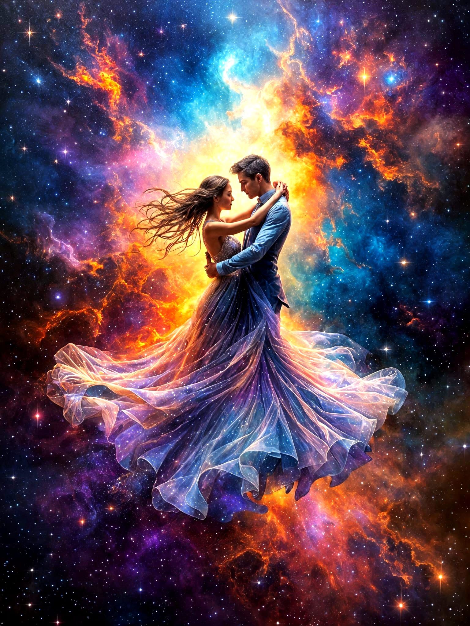 Dance Couple in Cosmic Harmony, Oil Painting