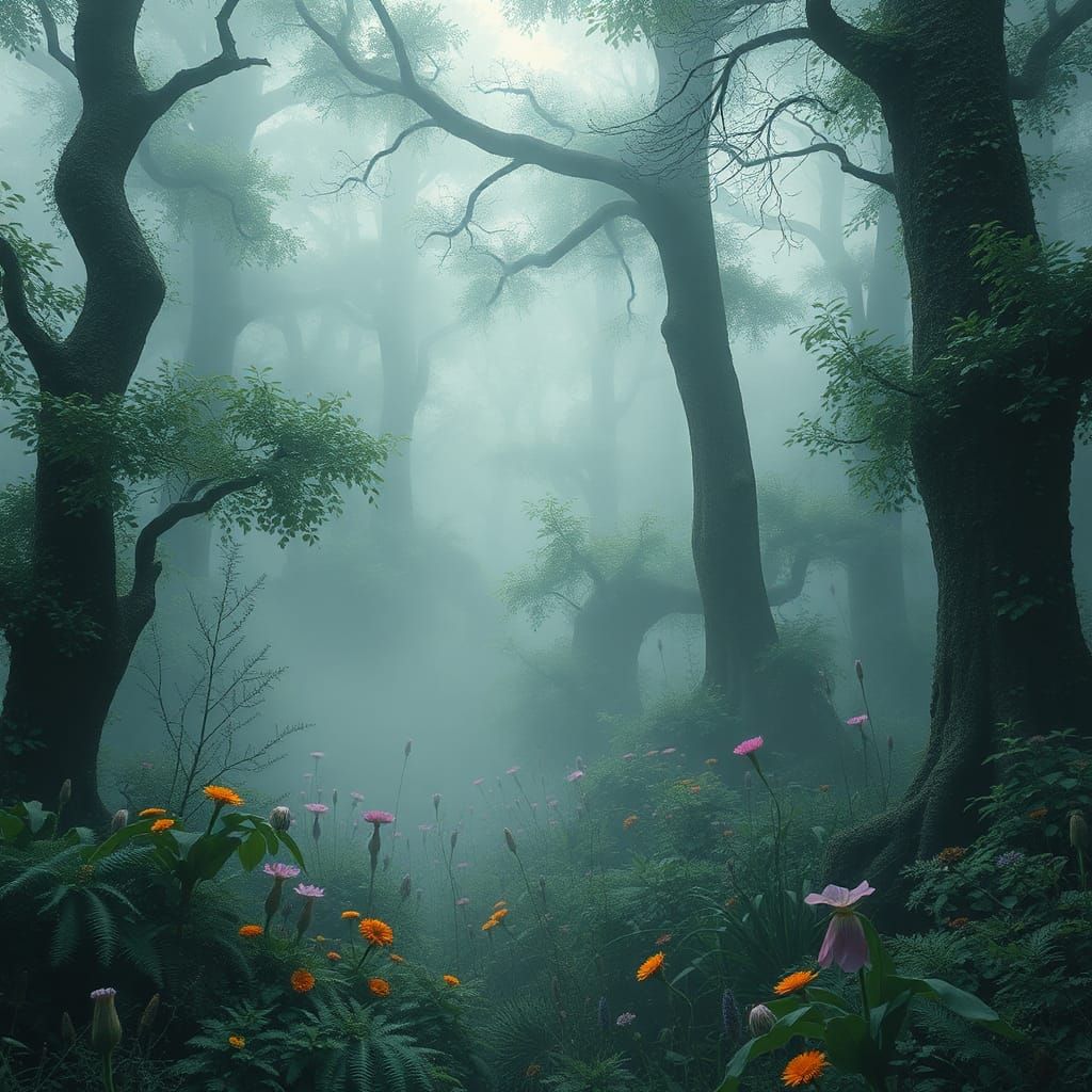 Dreamlike Forest Landscape in Surreal Style
