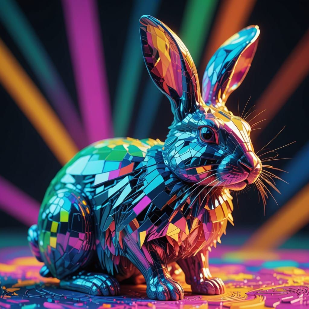 Psychedelic Holographic Rabbit in Glitch Art