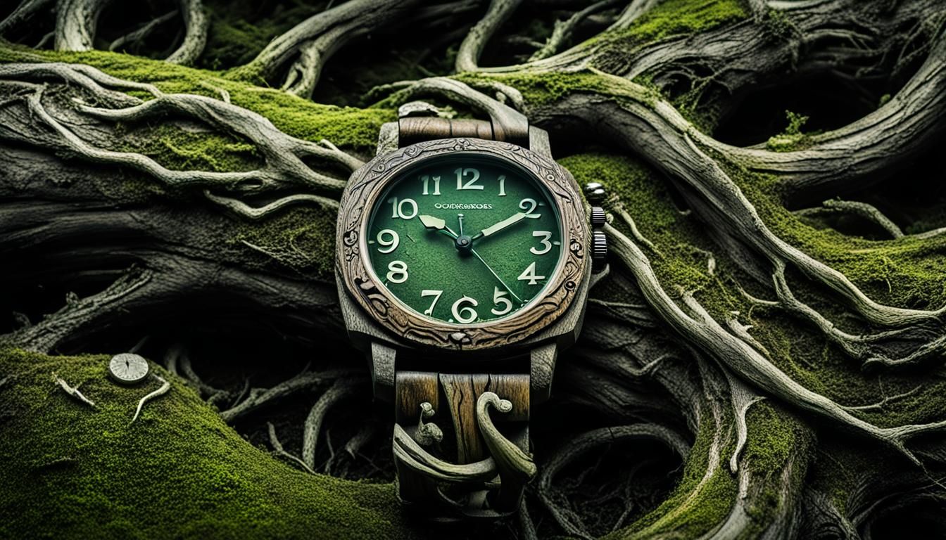 Eerie Wooden Watch in Surrealist Style