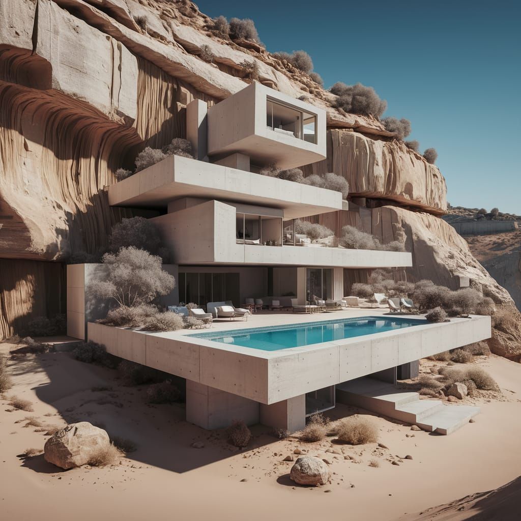 Modernist Cliff House Architectural Visualization