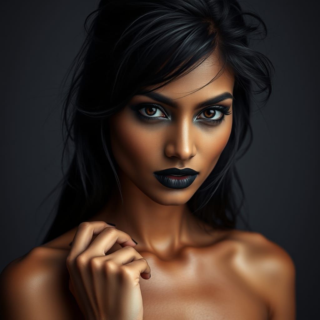 Elegant Telangana Indian Woman in Bold Lipstick