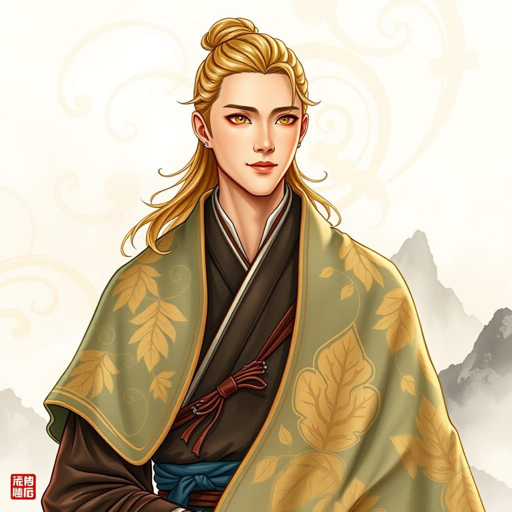 Serene Tang Mo Warrior in Classical Chinese Watercolor Style