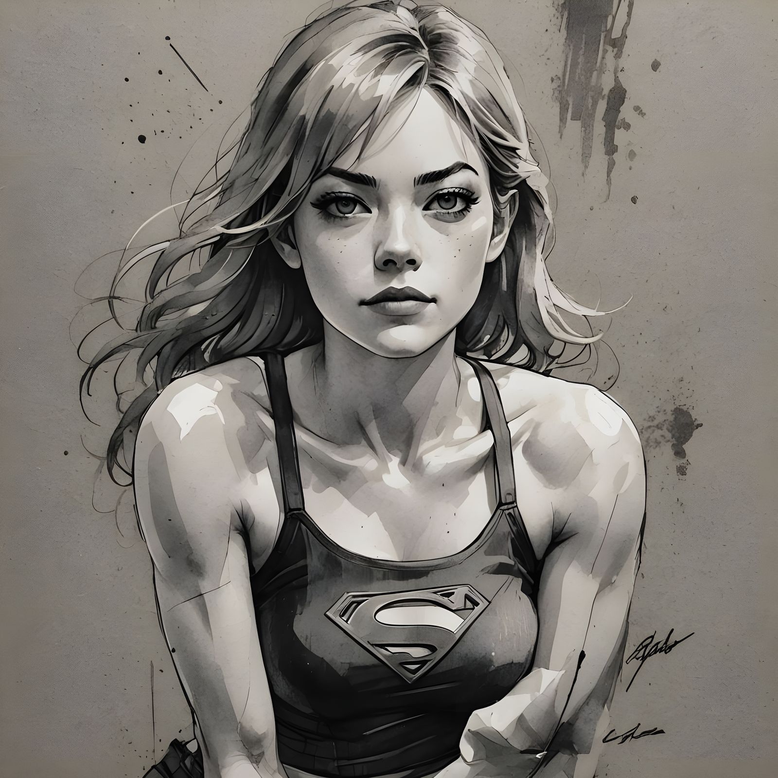 Ethereal Manga Portrait of Emma Stone as Superheroine in Ghi...