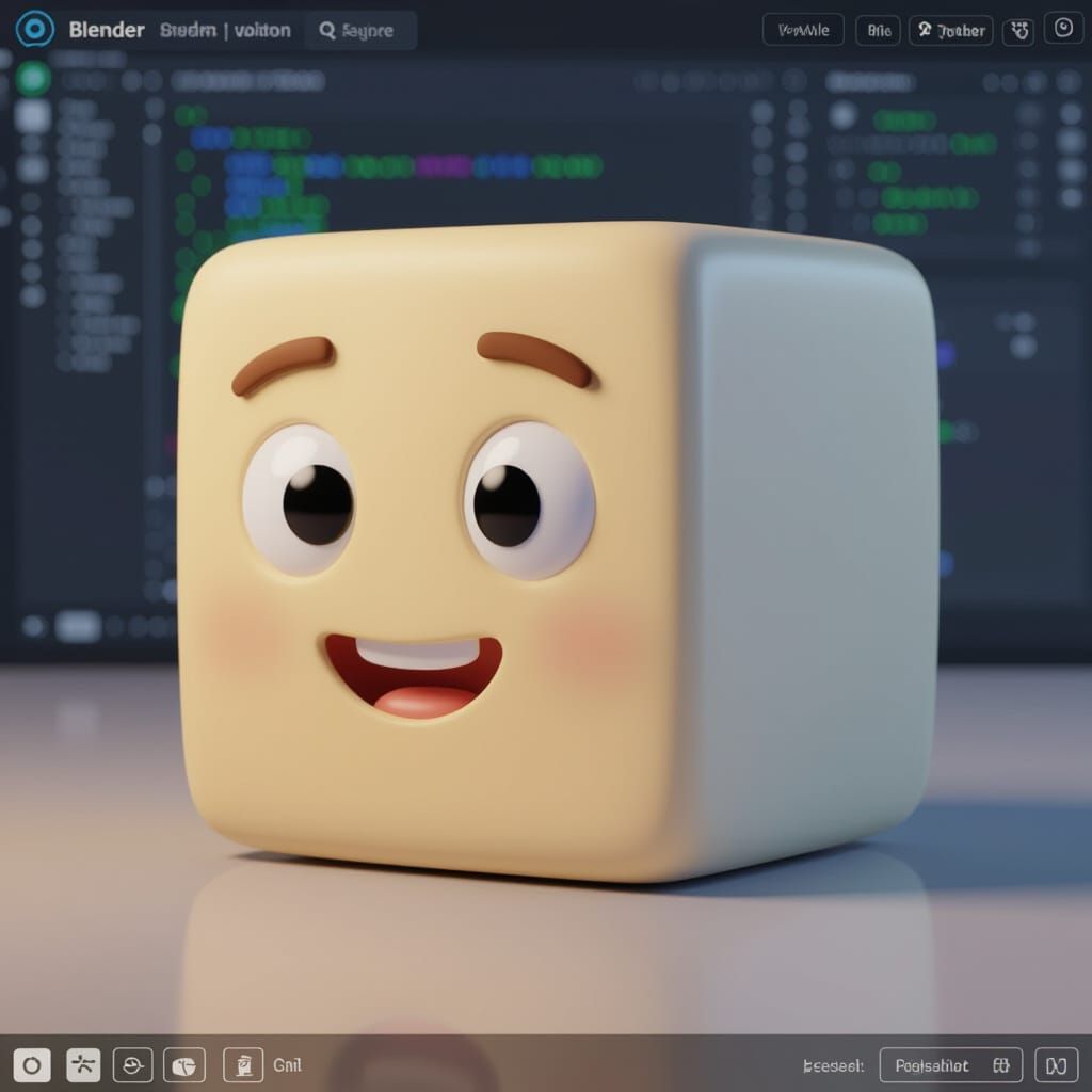 Friendly Cartoon Cube in 3D Render Style