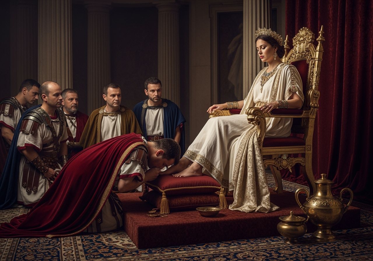 Barefoot Roman Empress on Gold Throne: Professional Photogra...