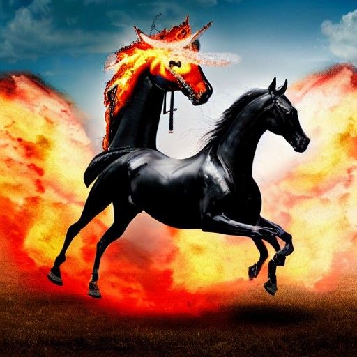 Fire-Breathing Horse and Masked Rider in Action