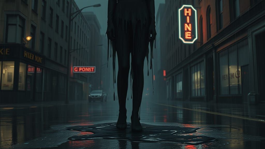 Melancholic Figure Dissolves into Inky Liquid