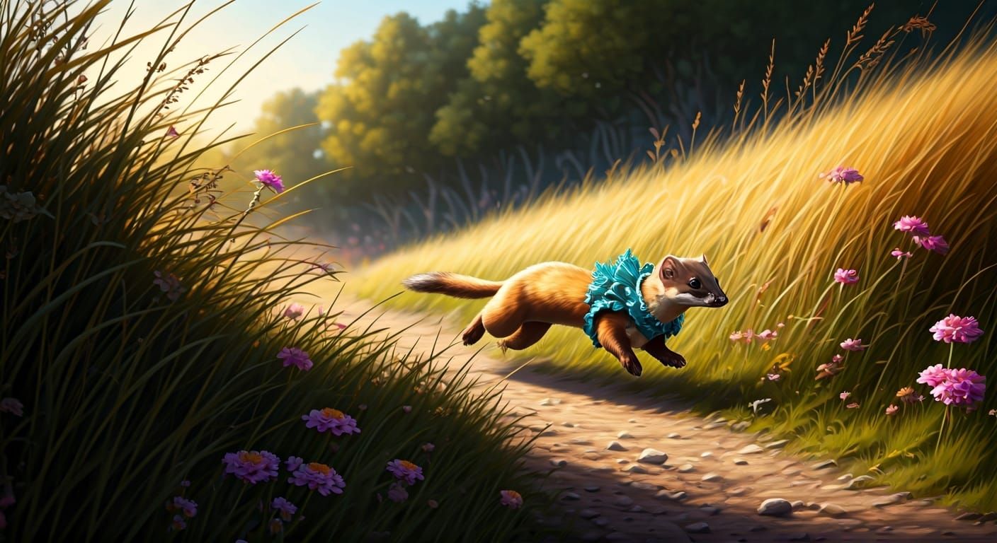 Stoats Chase Rabbit in Airbrush Art Style