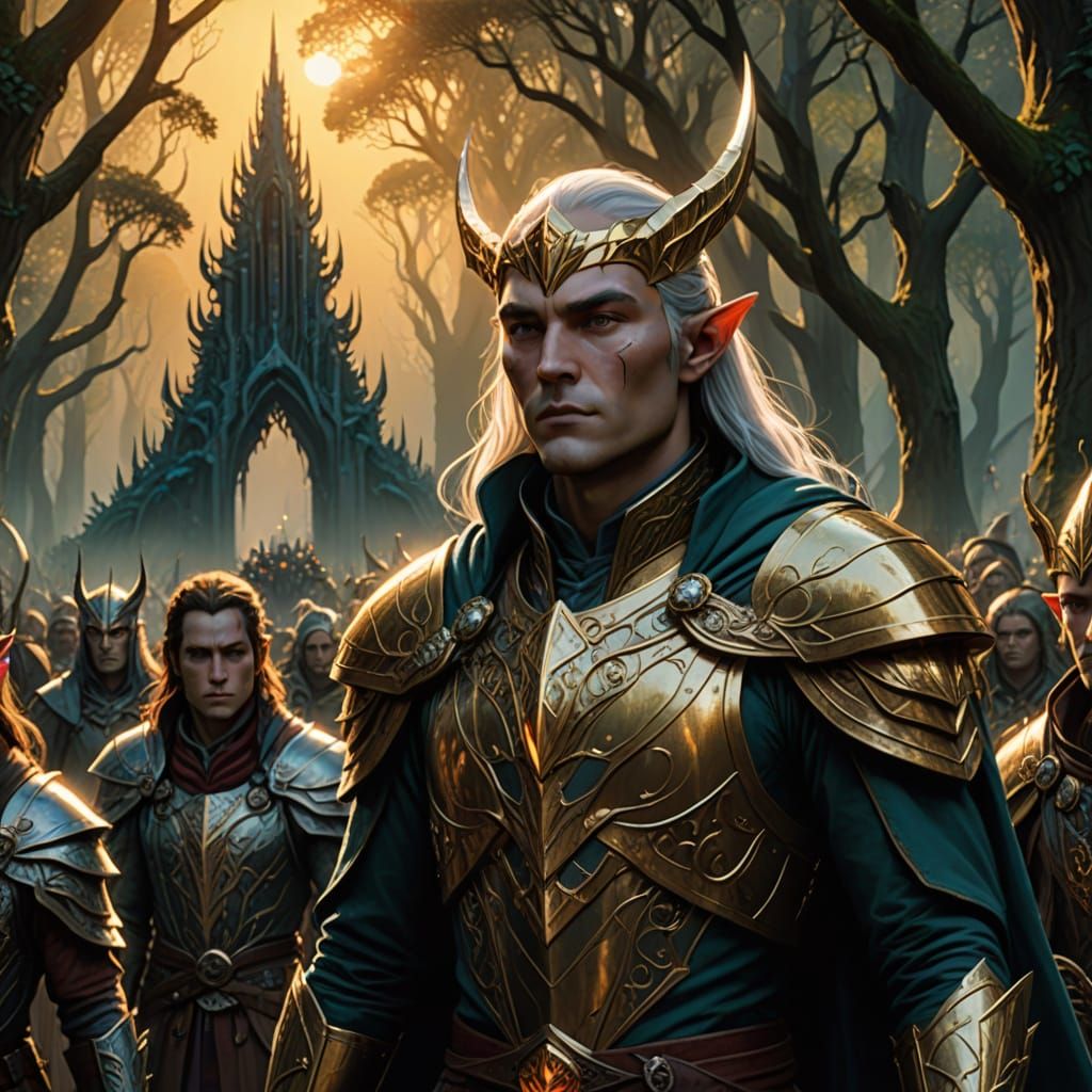 Eldar Procession in Majestic Forest at Twilight