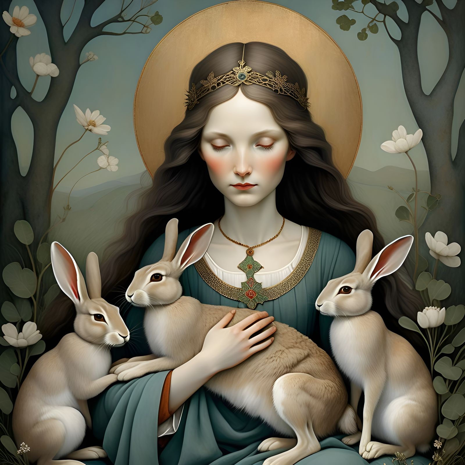 Saint Melangell with Hares, Religious Icon