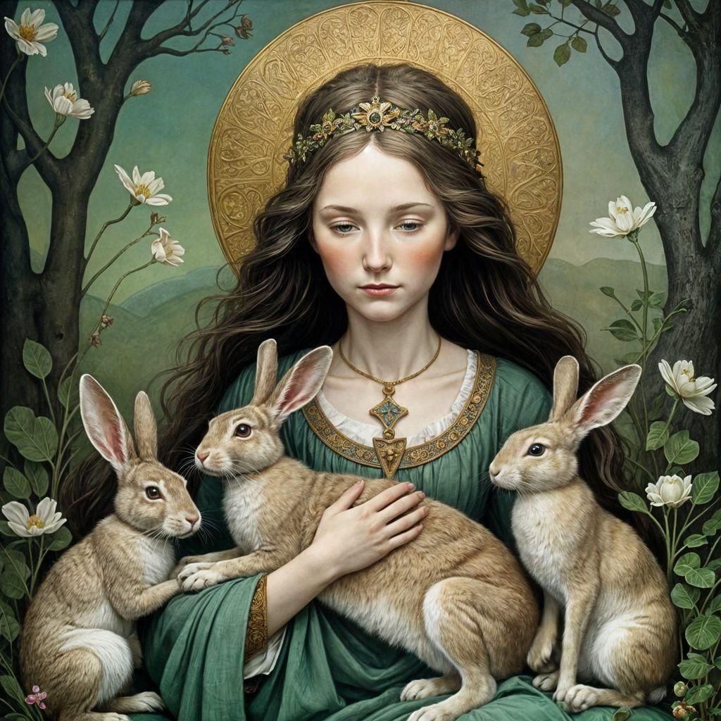Saint Melangell with Hares in Opalescent Style