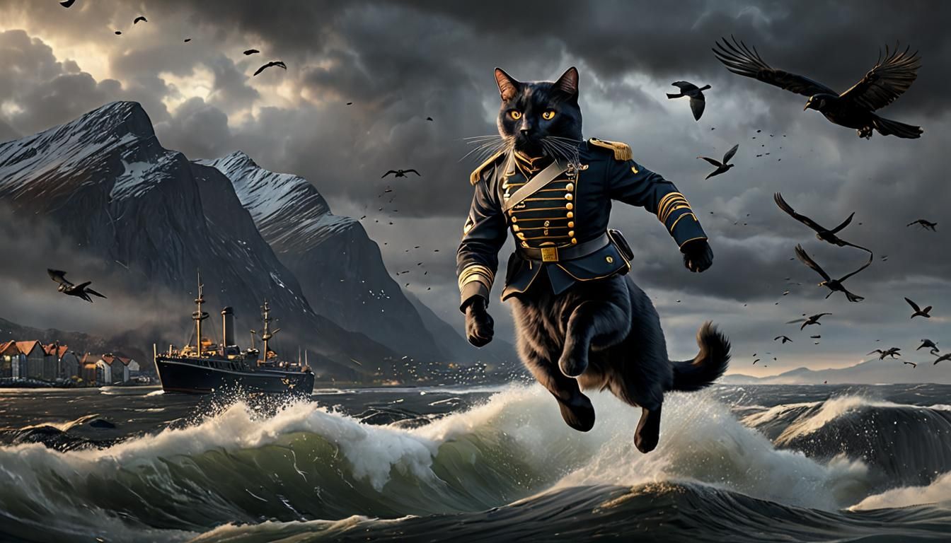 Black Cat General Jumps in Norwegian Fjord